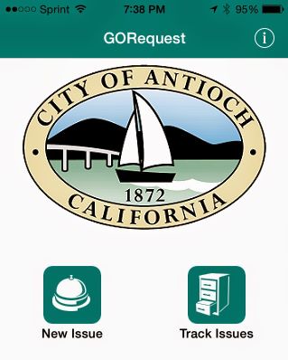 Image of the City of Antioch, CA mobile app, and example of information-sharing